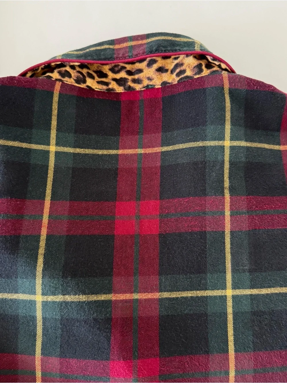 LAUREN Ralph Lauren Tartan Plaid Logo Flannel Leopard Collar Pajama Set Women XL
